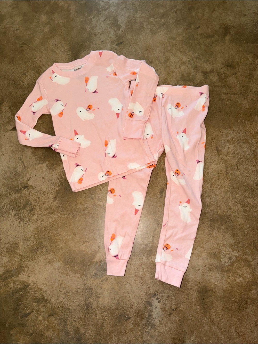 Carter’s Child of Mine 2T Fit Pink Halloween Ghost Pajama Set October Pumpkin 3T